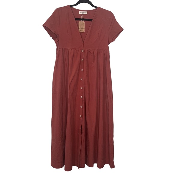 NATURAL LIFE Dresses & Skirts - Natural Life Boho Button Front Dress Terracotta Flowy Cottagecore Midi Maxi XS/S